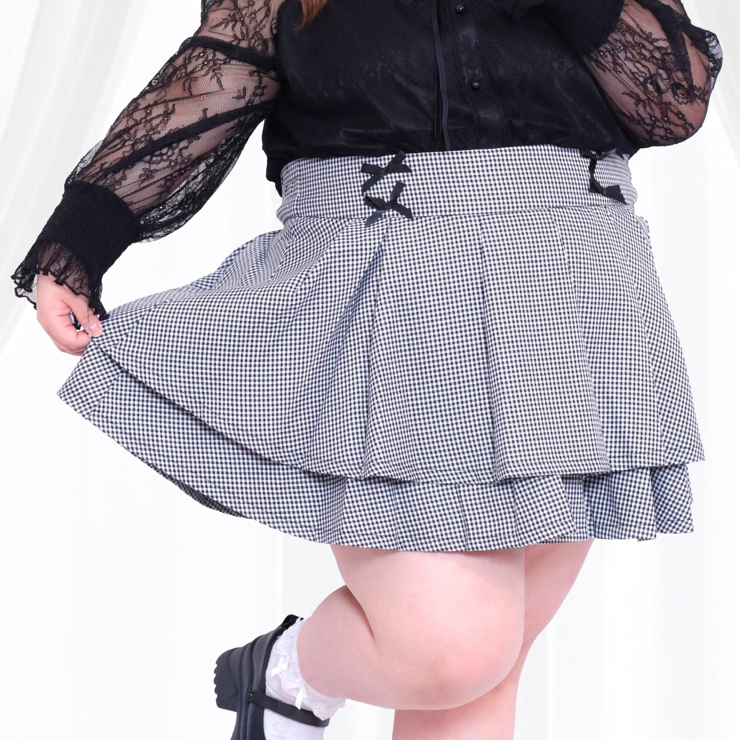 大きいサイズ レディース ギンガムチェックのうそつきティアードスカート（3L/4L/5L/6L）/Taberunosky（タベルノスキー）