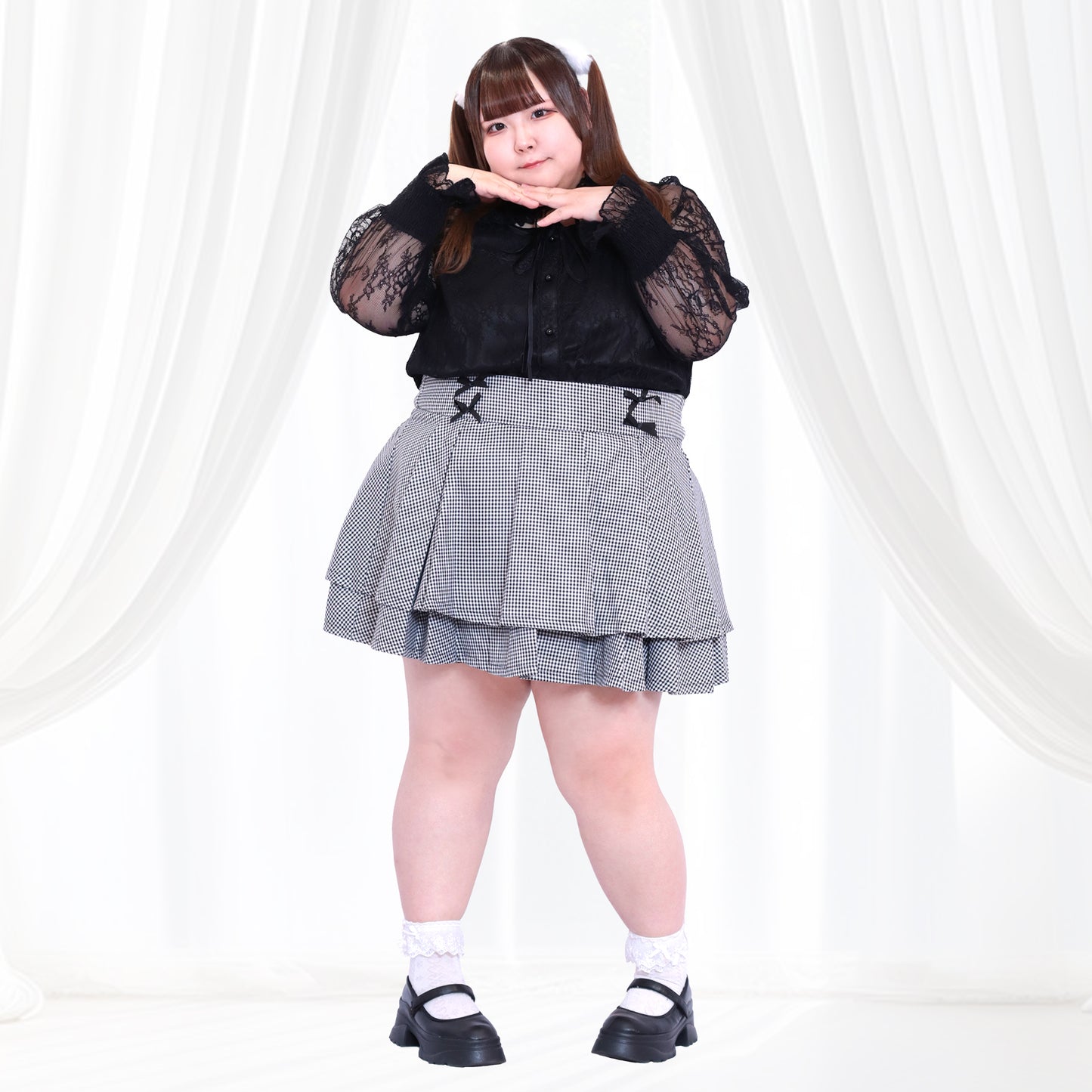 大きいサイズ レディース ギンガムチェックのうそつきティアードスカート（3L/4L/5L/6L）/Taberunosky（タベルノスキー）