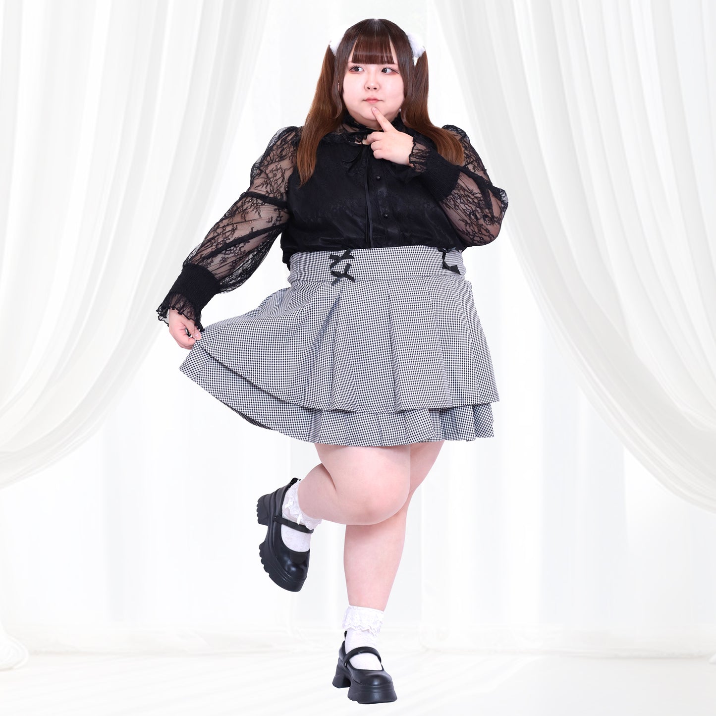 大きいサイズ レディース ギンガムチェックのうそつきティアードスカート（3L/4L/5L/6L）/Taberunosky（タベルノスキー）