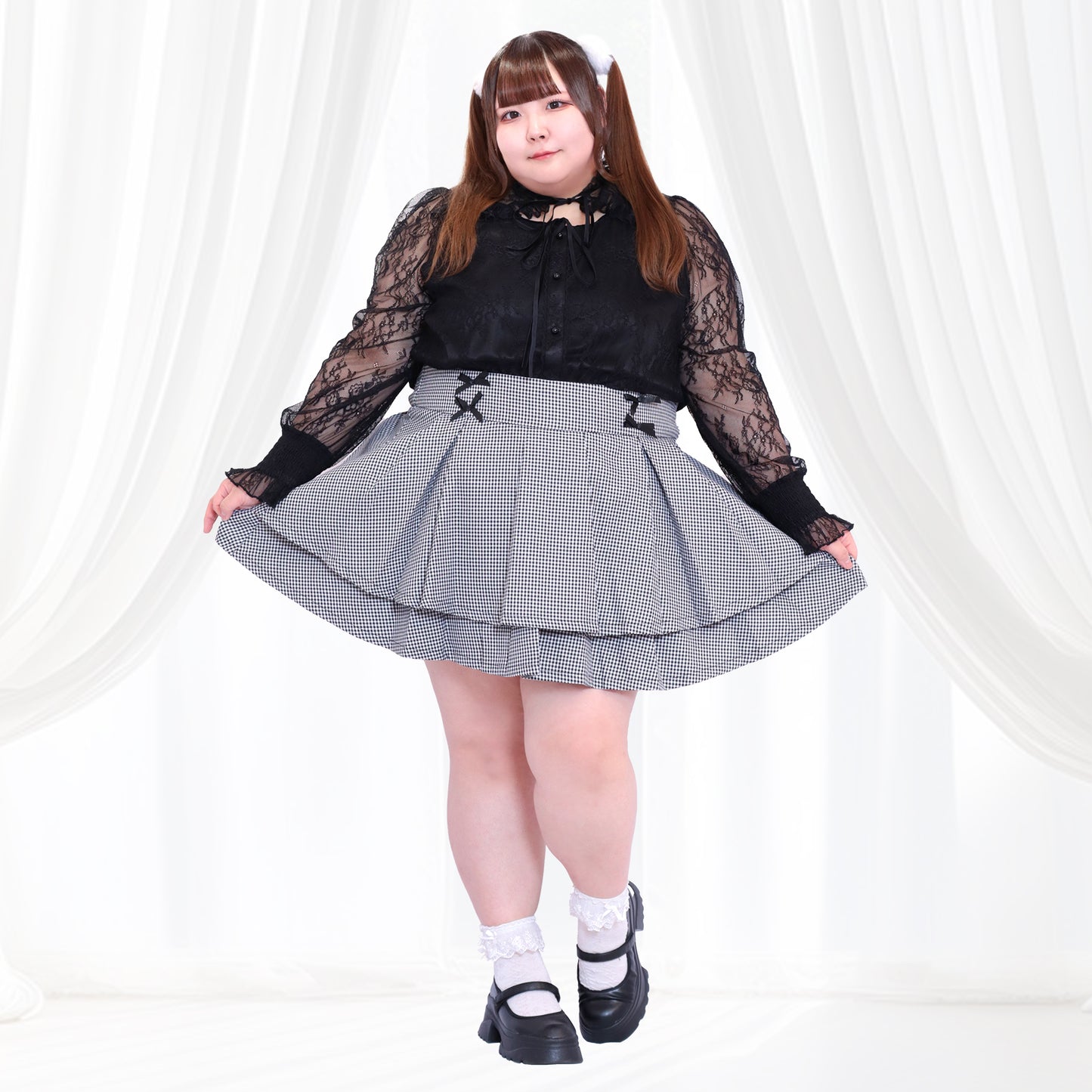 大きいサイズ レディース ギンガムチェックのうそつきティアードスカート（3L/4L/5L/6L）/Taberunosky（タベルノスキー）