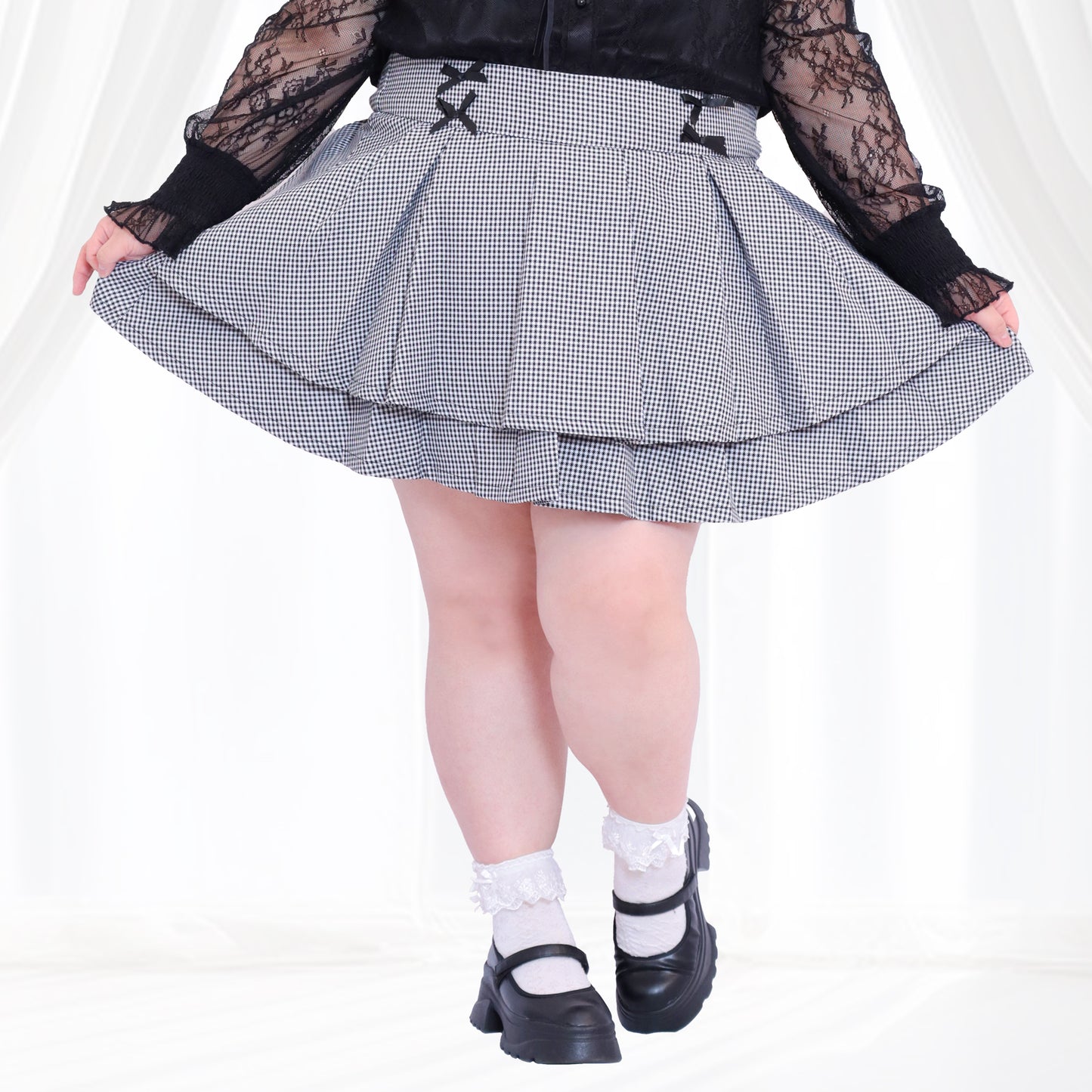 大きいサイズ レディース ギンガムチェックのうそつきティアードスカート（3L/4L/5L/6L）/Taberunosky（タベルノスキー）