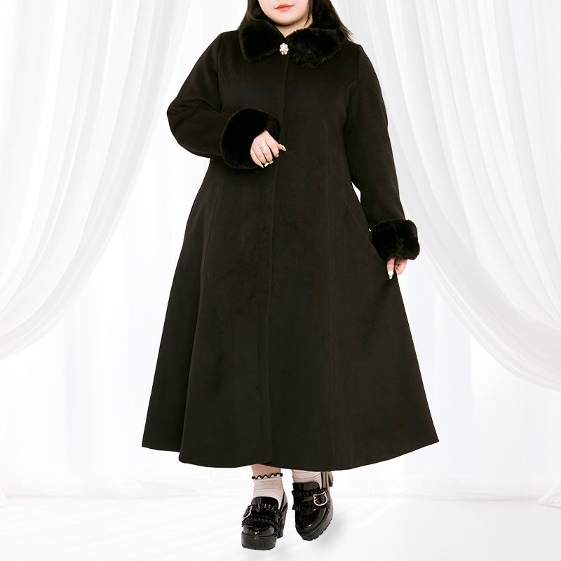 ファー＆ブローチ付きロング丈コート(3L/4L/5L/6L)/Taberunosky（タベルノスキー）
