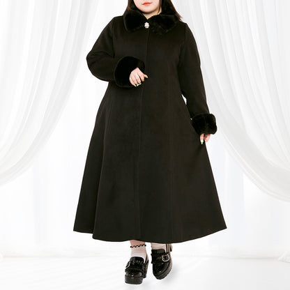 ファー＆ブローチ付きロング丈コート(3L/4L/5L/6L)/Taberunosky（タベルノスキー）