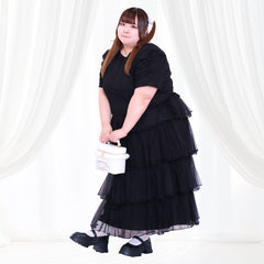 ノワール・ドットチュール・バックリボンティアードセットアップ（3L/4L/5L/6L）/Taberunosky（タベルノスキー）