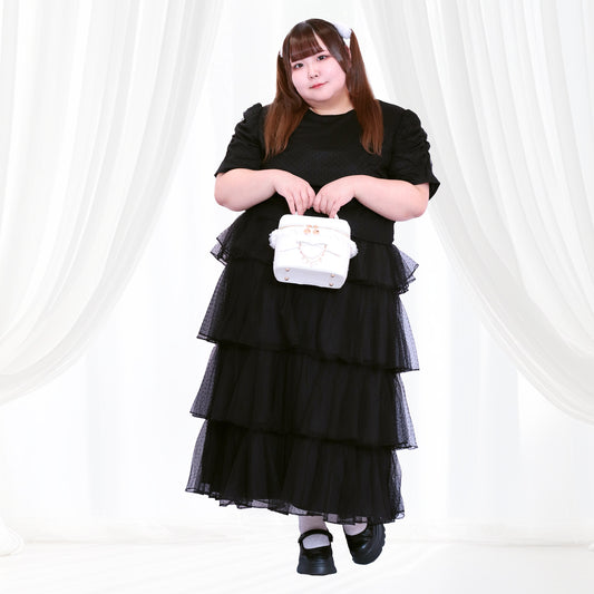 ノワール・ドットチュール・バックリボンティアードセットアップ（3L/4L/5L/6L）/Taberunosky（タベルノスキー）