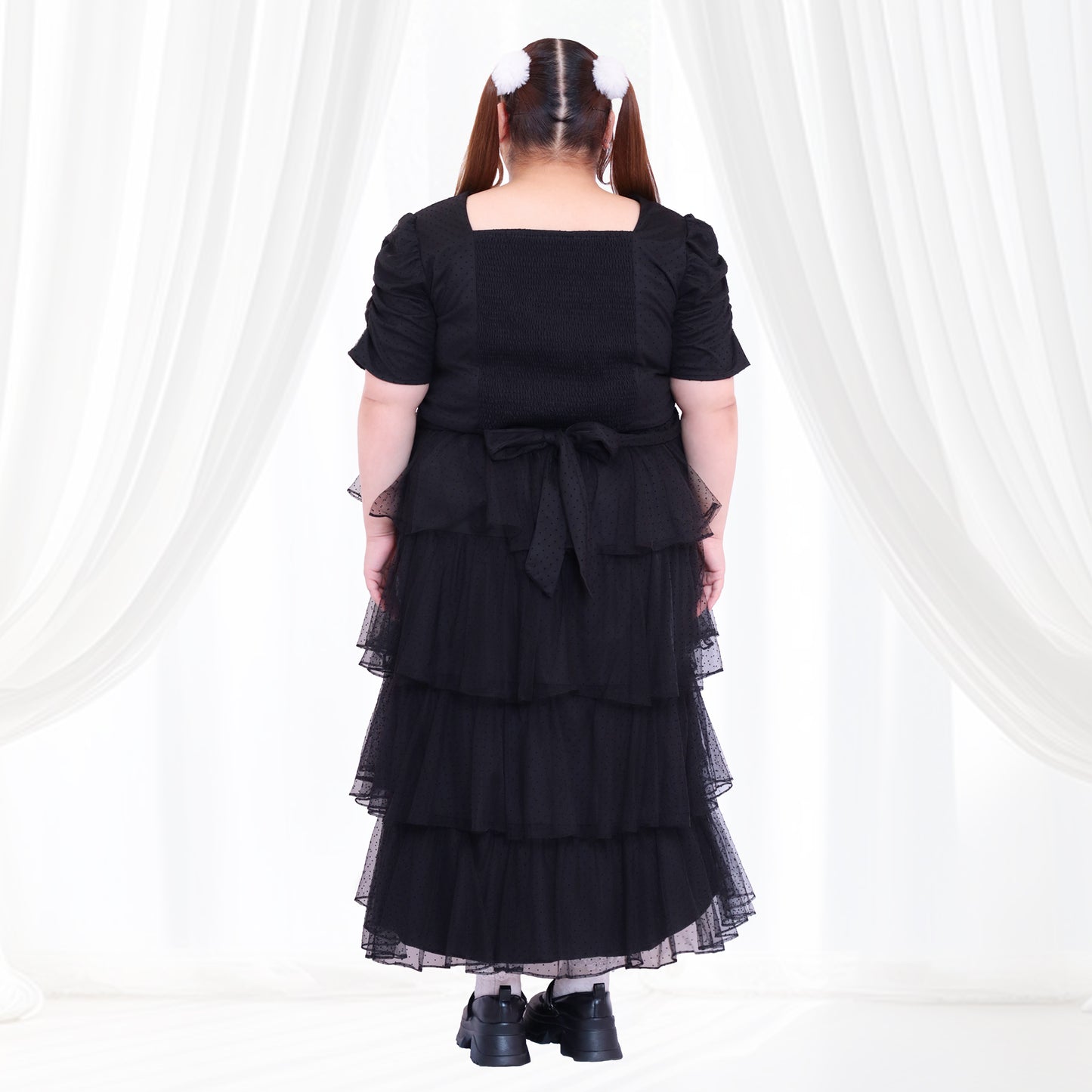 大きいサイズ レディース ノワール・ドットチュール・バックリボンティアードセットアップ（3L/4L/5L/6L）/Taberunosky（タベルノスキー）