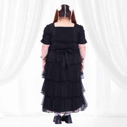 ノワール・ドットチュール・バックリボンティアードセットアップ（3L/4L/5L/6L）/Taberunosky（タベルノスキー）