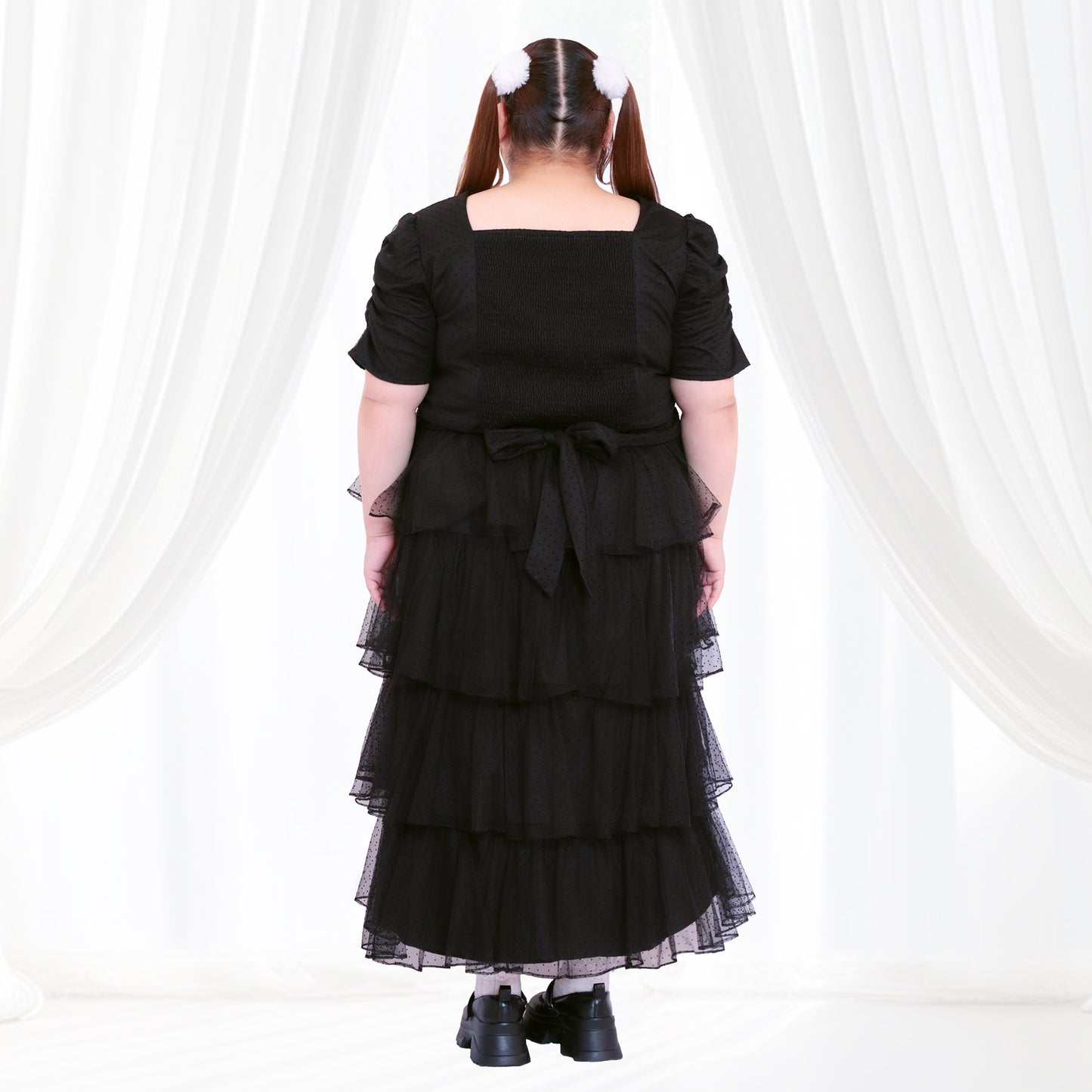 大きいサイズ レディース ノワール・ドットチュール・バックリボンティアードセットアップ（3L/4L/5L/6L）/Taberunosky（タベルノスキー）