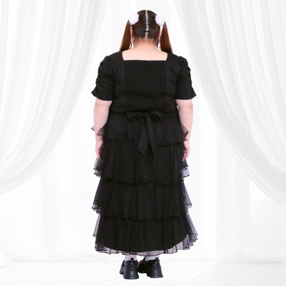 ノワール・ドットチュール・バックリボンティアードセットアップ（3L/4L/5L/6L）/Taberunosky（タベルノスキー）