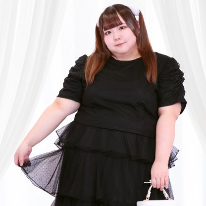 ノワール・ドットチュール・バックリボンティアードセットアップ（3L/4L/5L/6L）/Taberunosky（タベルノスキー）