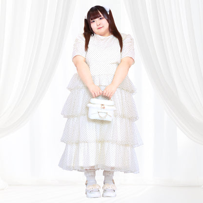 イヴォワール・ドットチュール・バックリボンティアードセットアップ（3L/4L/5L/6L）/Taberunosky（タベルノスキー）