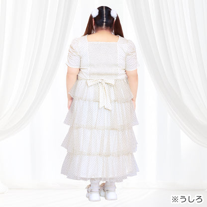 イヴォワール・ドットチュール・バックリボンティアードセットアップ（3L/4L/5L/6L）/Taberunosky（タベルノスキー）
