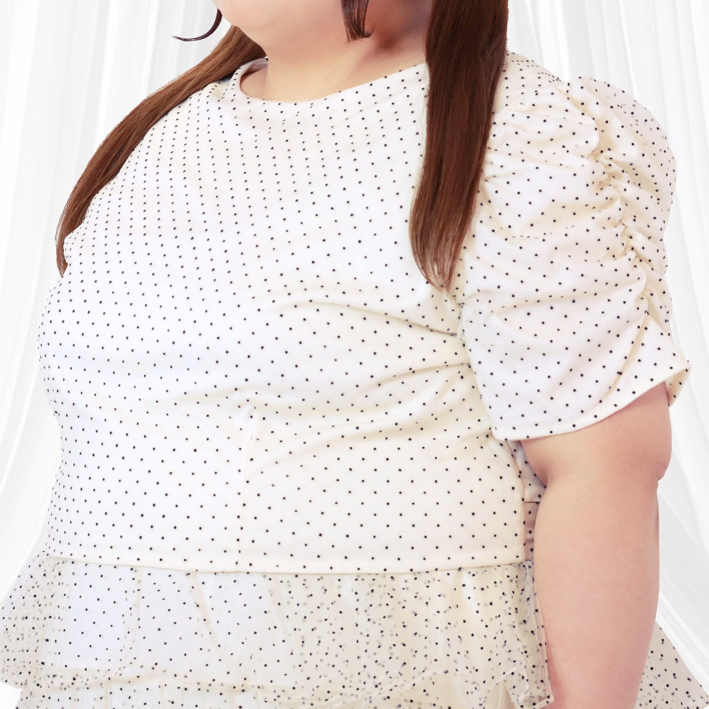 大きいサイズ レディース イヴォワール・ドットチュール・バックリボンティアードセットアップ（3L/4L/5L/6L）/Taberunosky（タベルノスキー）