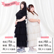 イヴォワール・ドットチュール・バックリボンティアードセットアップ（3L/4L/5L/6L）/Taberunosky（タベルノスキー）