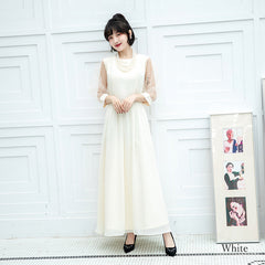 シフォン袖のシャンパンホワイト・エレガンスドレスワンピース(3L/4L/5L/6L)オケージョン/結婚式