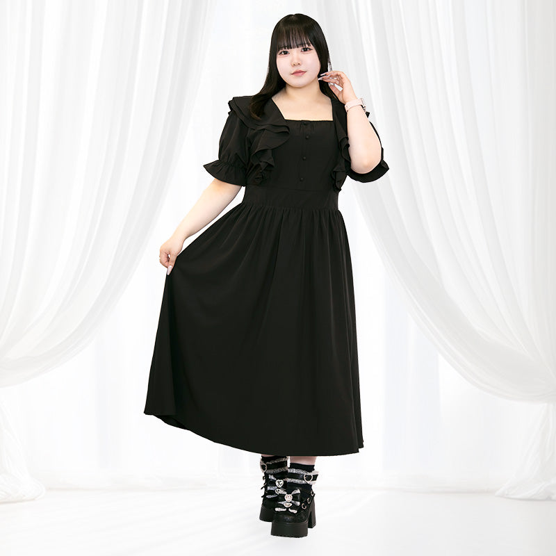 スイートブラックのふわふわメモリーワンピース（3L/4L/5L/6L）/Taberunosky（タベルノスキー）