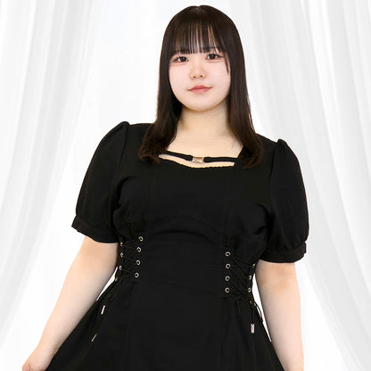 ゴシック編み上げバックルロング丈ワンピース(3L/4L/5L)/Taberunosky（タベルノスキー）