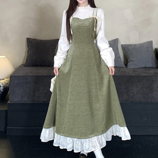 オリーブミルク・レーストリムワンピース(L/LL/3L/4L/5L)