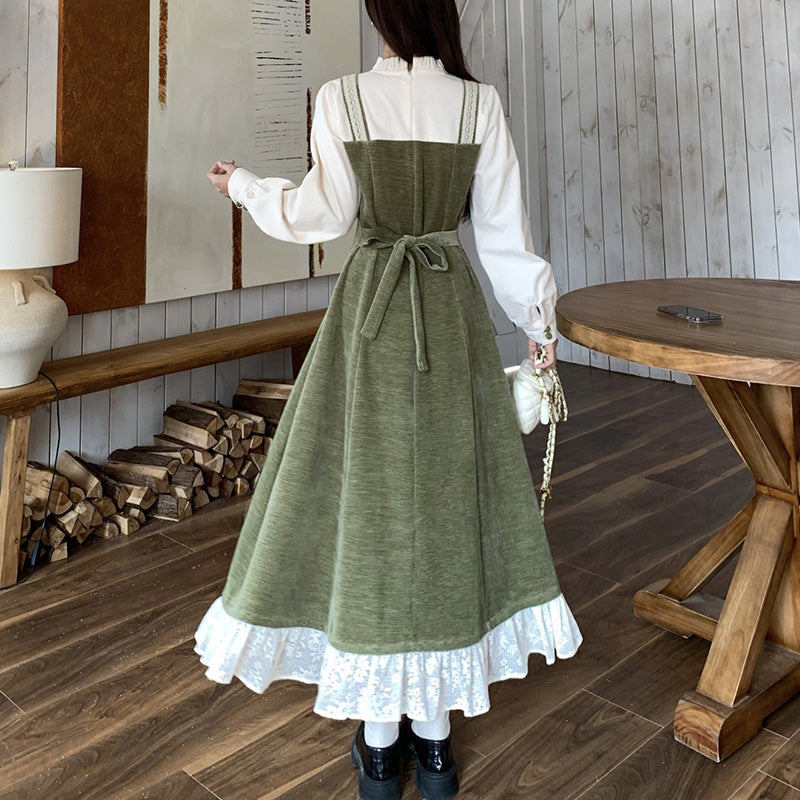 Olive Milk Lace Trim Dress (L/LL/3L/4L/5L) – 大きいサイズ