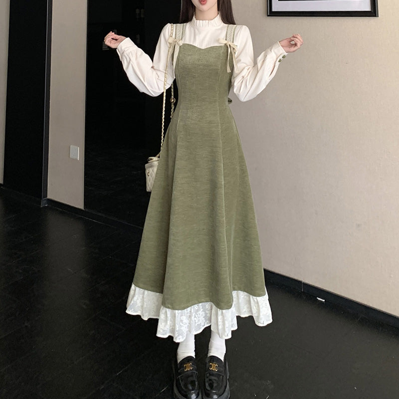 オリーブミルク・レーストリムワンピース(L/LL/3L/4L/5L)