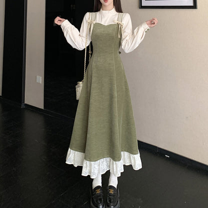 オリーブミルク・レーストリムワンピース(L/LL/3L/4L/5L)