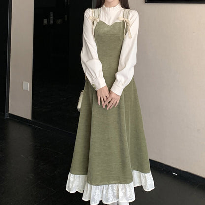 オリーブミルク・レーストリムワンピース(L/LL/3L/4L/5L)
