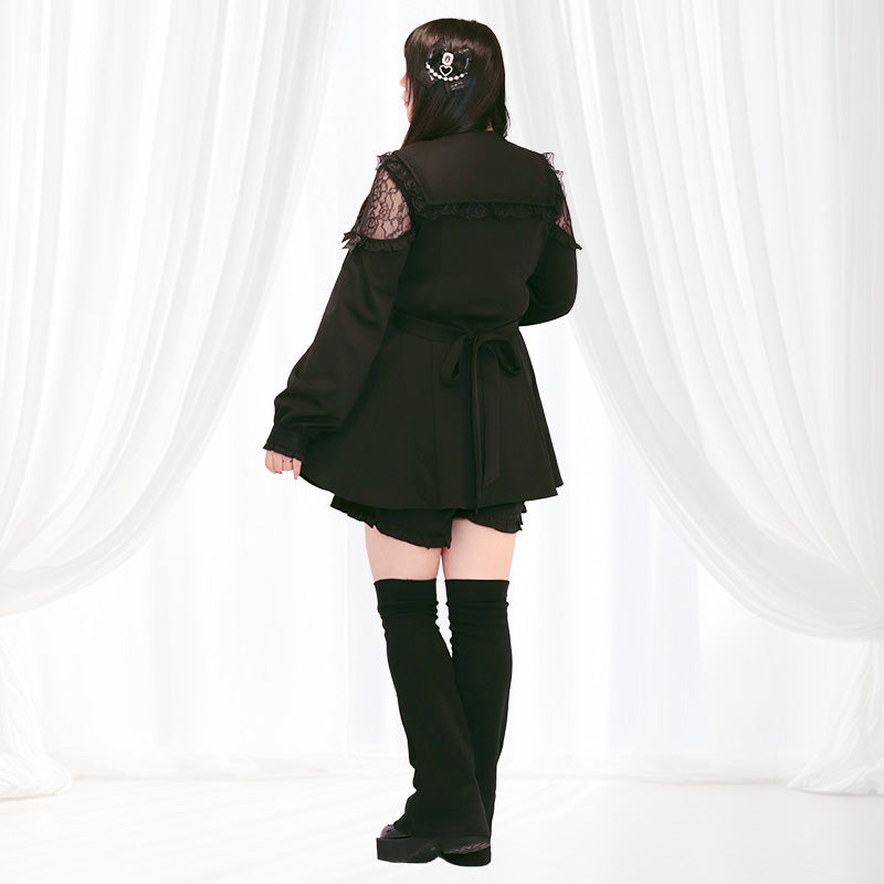 黒猫ビッグリボンの地雷ブラックワンピースセットアップ （3L/4L/5L/6L