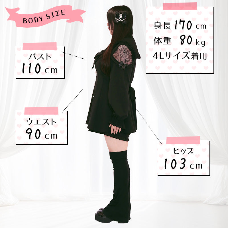 黒猫ビッグリボンの地雷ブラックワンピースセットアップ （3L/4L/5L/6L