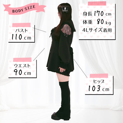 黒猫ビッグリボンの地雷ブラックワンピースセットアップ （3L/4L/5L/6L）/Taberunosky（タベルノスキー）