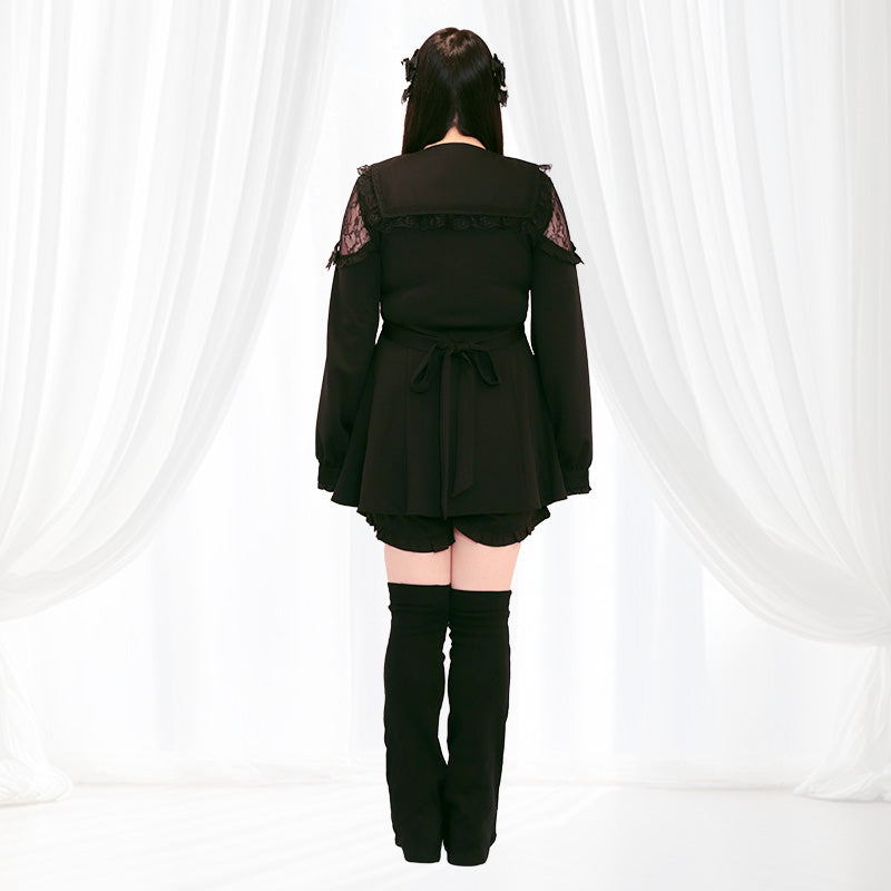 黒猫ビッグリボンの地雷ブラックワンピースセットアップ （3L/4L/5L/6L）/Taberunosky（タベルノスキー）