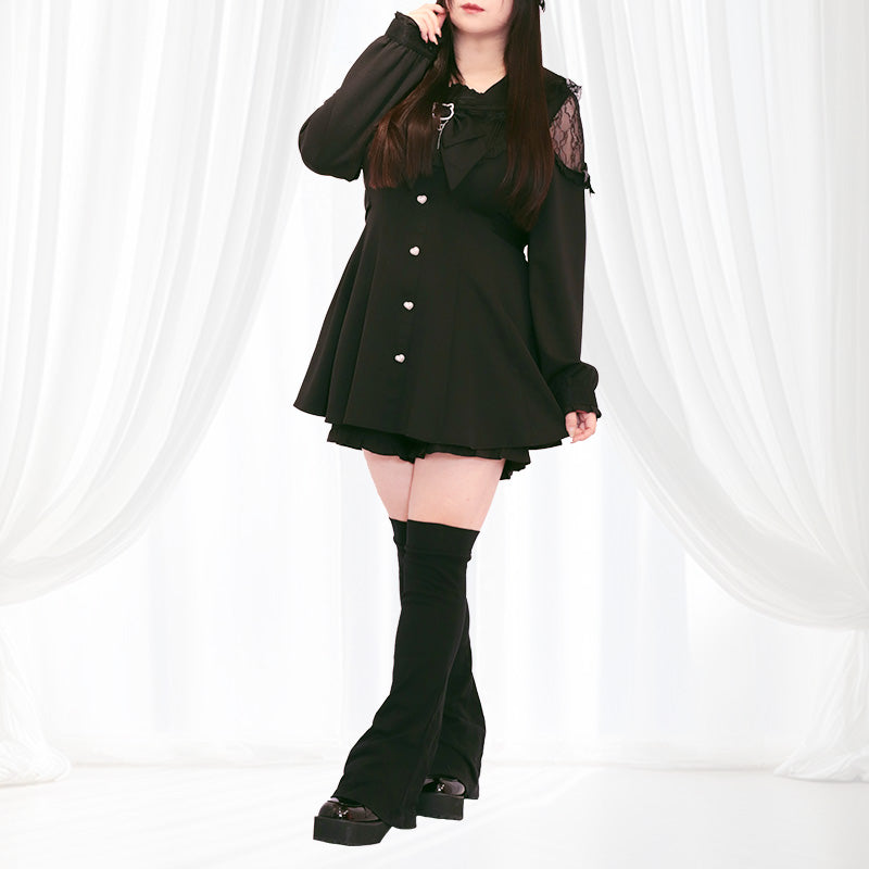 黒猫ビッグリボンの地雷ブラックワンピースセットアップ （3L/4L/5L/6L