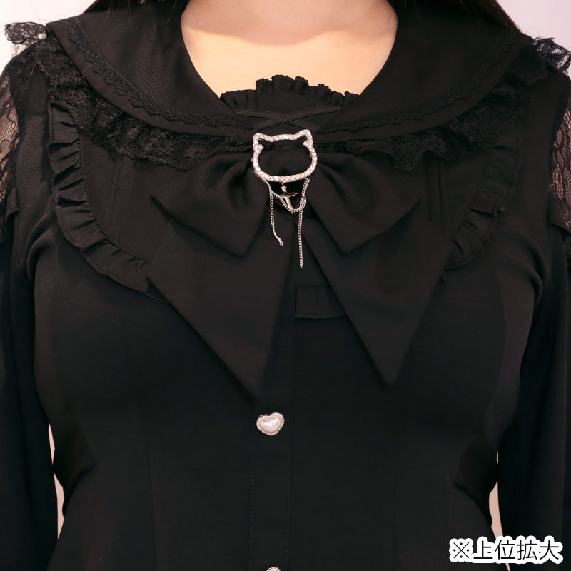 黒猫ビッグリボンの地雷ブラックワンピースセットアップ （3L/4L/5L/6L）/Taberunosky（タベルノスキー）