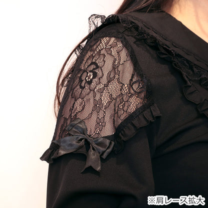 黒猫ビッグリボンの地雷ブラックワンピースセットアップ （3L/4L/5L/6L）/Taberunosky（タベルノスキー）