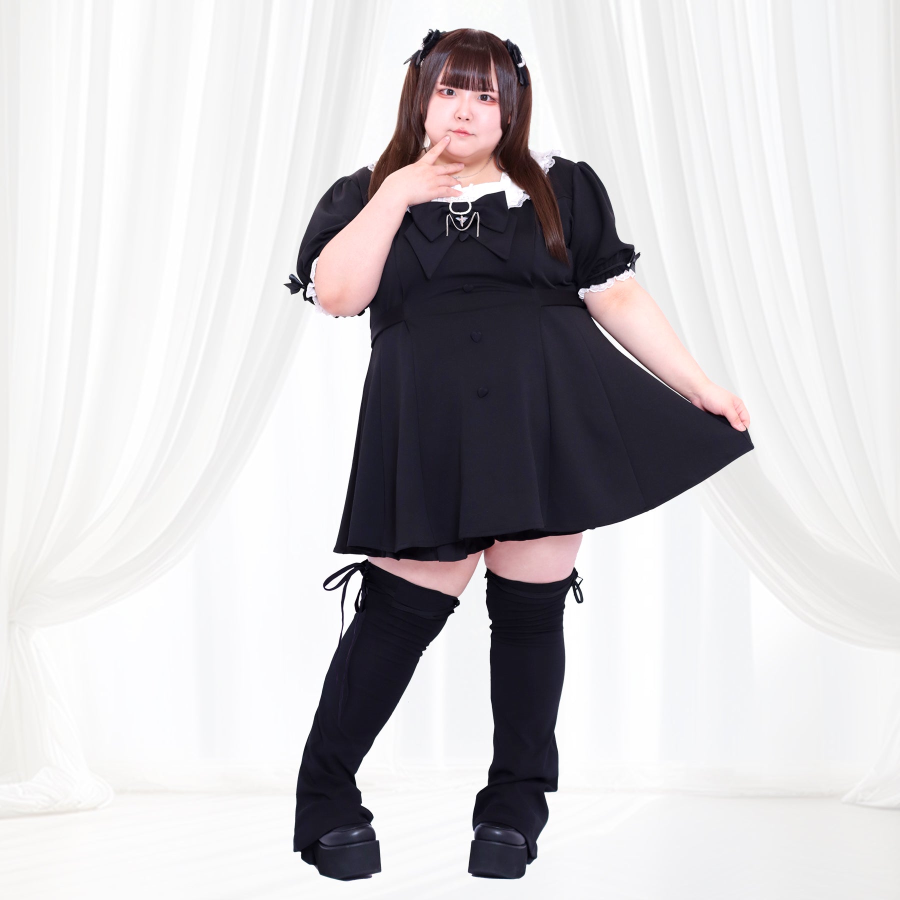 大きいサイズ レディース｜【6月下旬発送】ブラックリボン美脚ロング