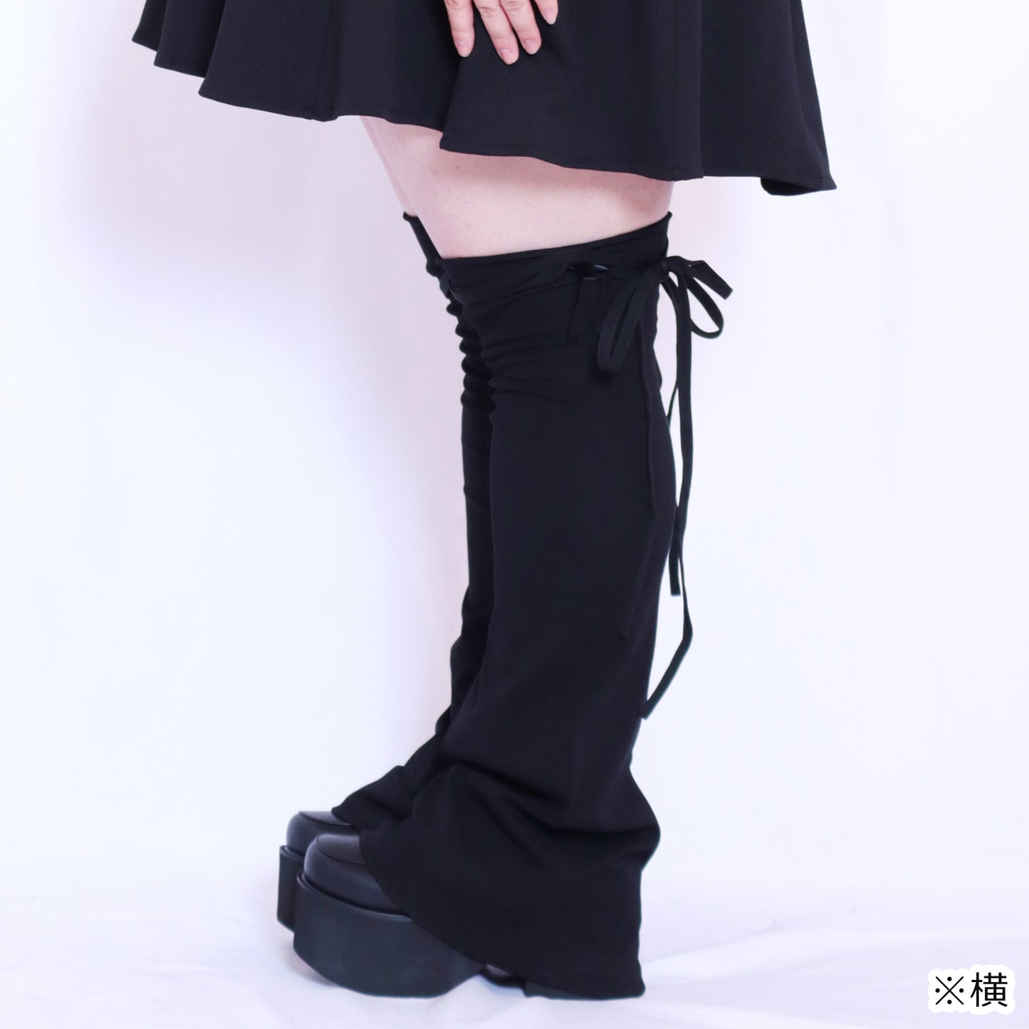 大きいサイズ レディース 【6月下旬発送】ブラックリボン美脚ロングレッグウォーマー(大きいサイズ3L~5L相当)