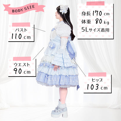 【予約】ローズブルーの祝福レースロリータワンピースドレスセット(3L/4L/5L)