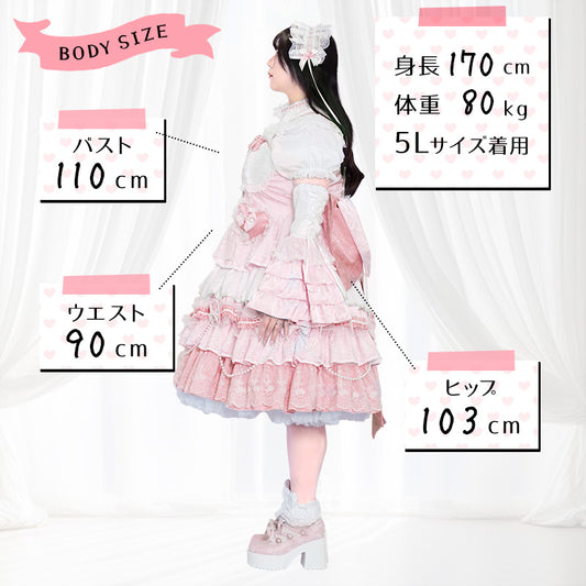 【予約】ローズピンクの祝福レースロリータワンピースドレスセット(3L/4L/5L)
