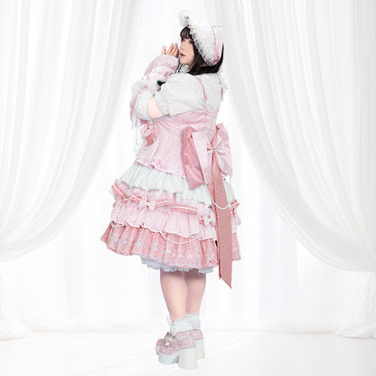 Rose Pink Blessed Lace Lolita One-Piece Dress Set (3L/4L/5L)