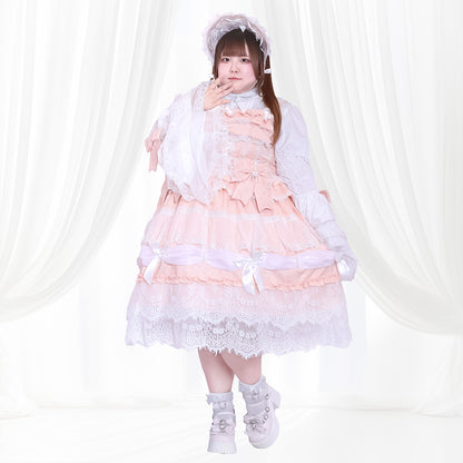 Milky Pink Dream-Knit Frill Lolita One-Piece Dress Set (3L/4L/5L)