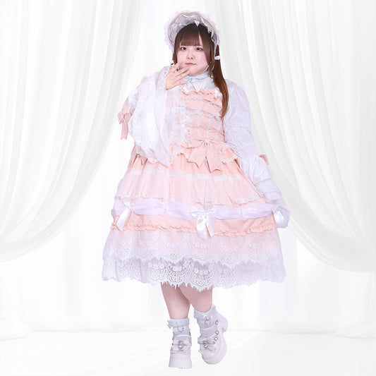 Milky Pink Dream-Knit Frill Lolita One-Piece Dress Set (3L/4L/5L)