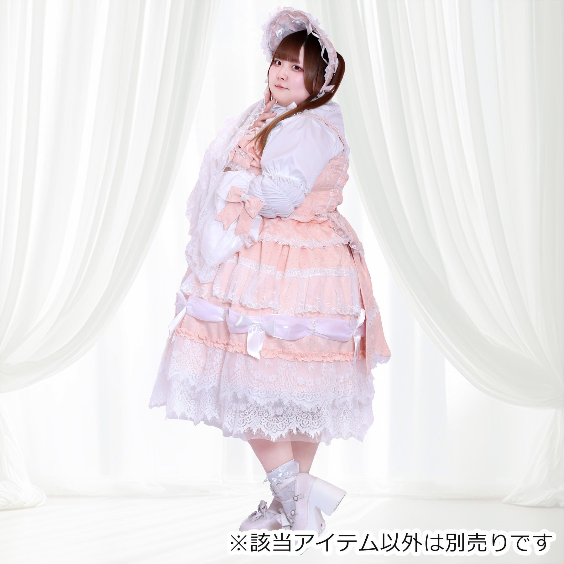 スリムフィット♪ロリータパーティードレス❤️华やかで魅力的 大きいサイズ レディース｜ミルキーピンクの夢編みフリルロリータ