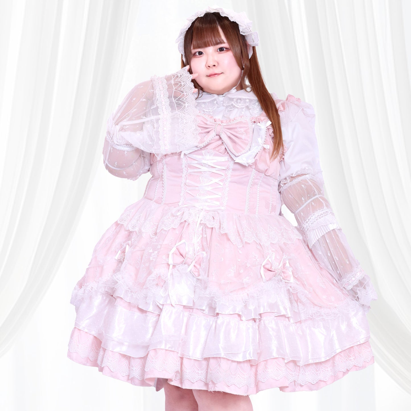 大きいサイズ レディース Moon Dew Lace Milky Lolita One-Piece Dress Set (3L/4L/5L)