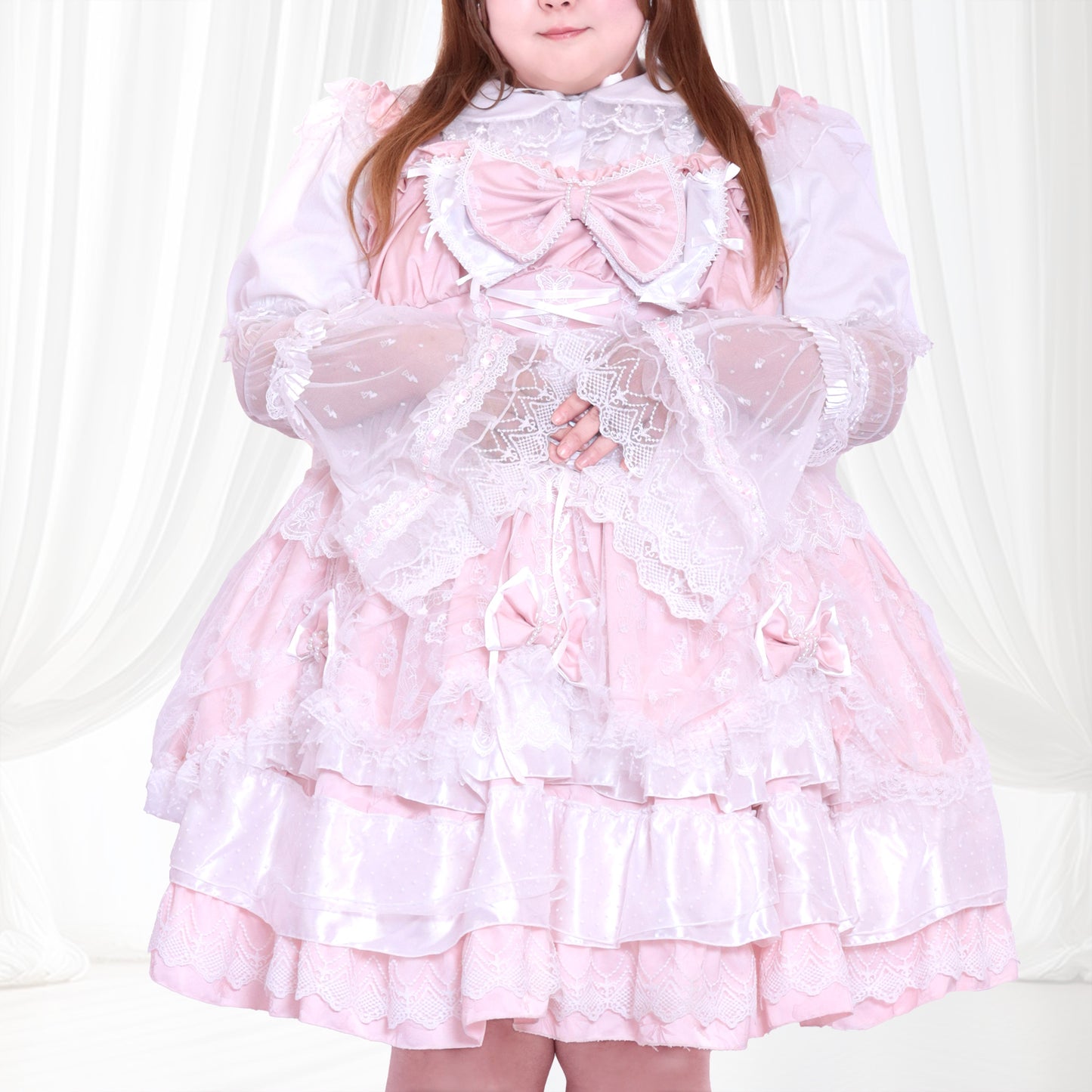大きいサイズ レディース Moon Dew Lace Milky Lolita One-Piece Dress Set (3L/4L/5L)