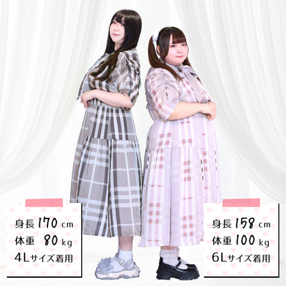 パルファムチェック・ワンピース　グレー（3L/4L/5L/6L）/Taberunosky（タベルノスキー）