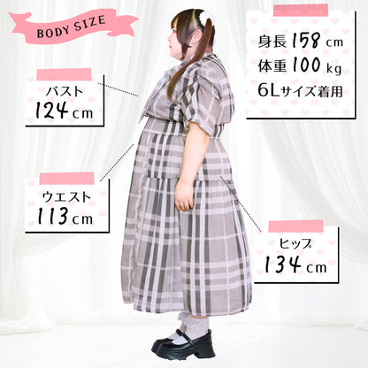 パルファムチェック・ワンピース　グレー（3L/4L/5L/6L）/Taberunosky（タベルノスキー）