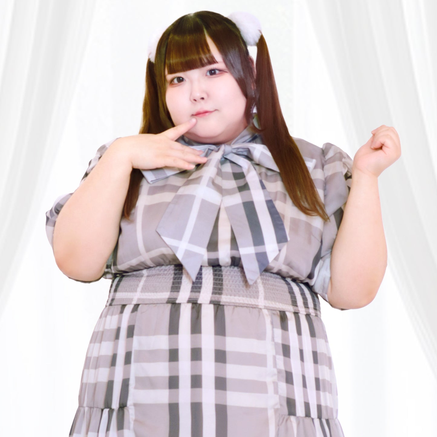 大きいサイズ レディース パルファムチェック・ワンピース　グレー（3L/4L/5L/6L）/Taberunosky（タベルノスキー）