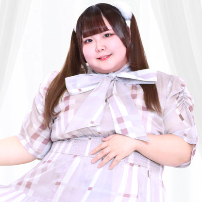 パルファムチェック・ワンピース　ピンク（3L/4L/5L/6L）/Taberunosky（タベルノスキー）