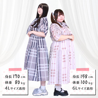 パルファムチェック・ワンピース　グレー（3L/4L/5L/6L）/Taberunosky（タベルノスキー）