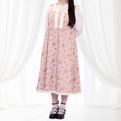 ローズシュガーのアンティークリボンロング丈ワンピ（3L/4L/5L）/Taberunosky（タベルノスキー）