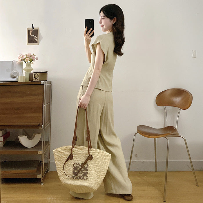 大きいサイズ レディース Summer pants set-up for a slim look (L/LL/3L/4L/5L)